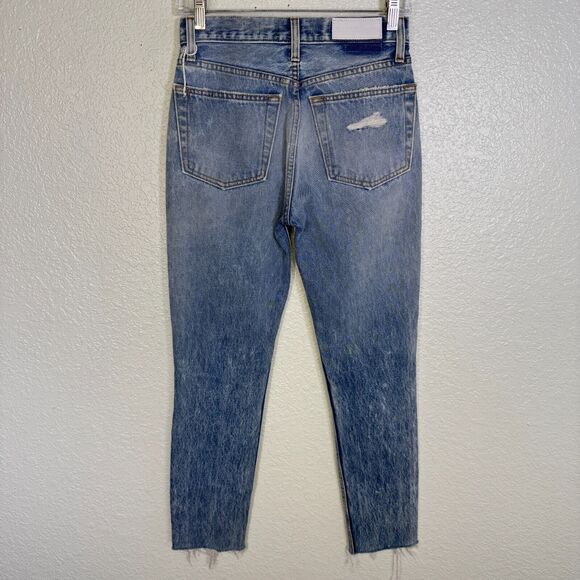 Re/Done Jeans Womens size 25 High Rise Raw Hem Button Fly Distressed Denim - Picture 2 of 15